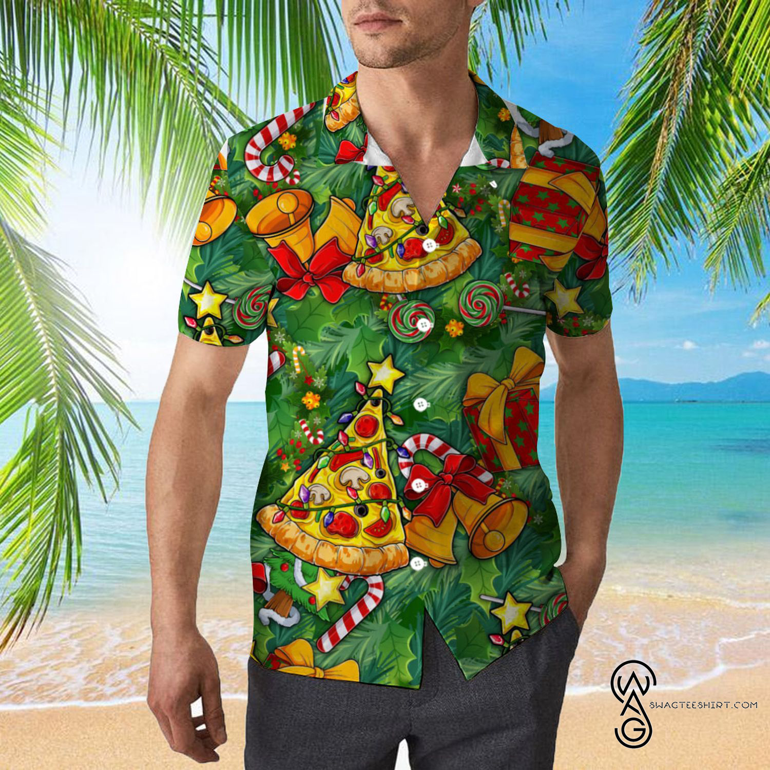 [Top Trending] Pizza Christmas Lights Christmas Pattern Hawaiian Aloha Shirt